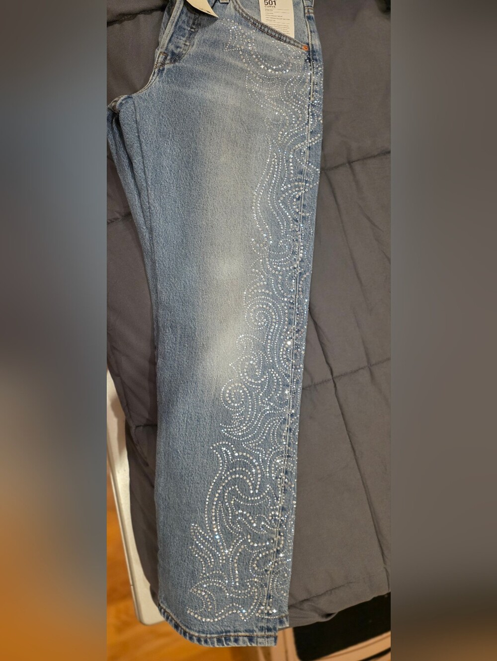 BEYONCE/Levi's Collab Light Blue Bootcut Jeans with Crystal Swirl 28x30